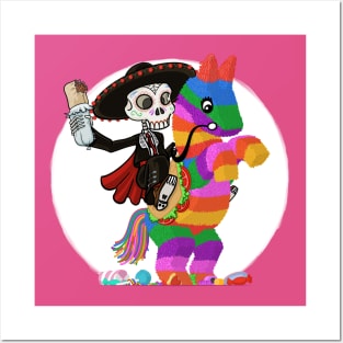 Day of the Dead Skull Face Matador Riding a Piñata with Burrito Posters and Art